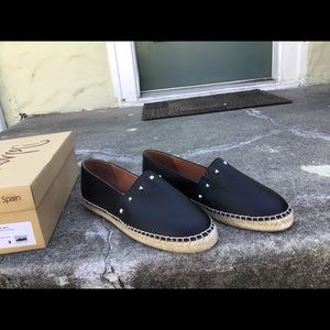 Dalsom Espadrilles black leather slip on, size 9